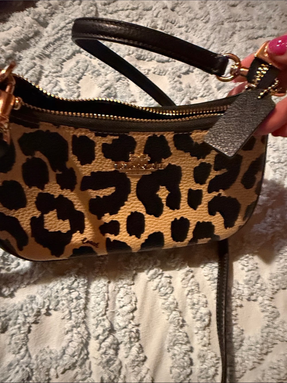 Coach Leopard-Print Mini Bag in Tan and Black - Picture 4 of 4